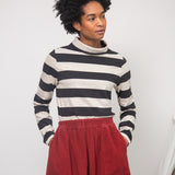 Pine-Sue Organic Cotton Stripe Jersey Top in Charcoal & Ecru Marl Stripe
