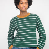 Sierra-Sue Organic Cotton Stripe Jersey Top in Pine Green & Off White Stripe