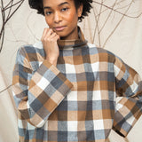Ula-Cay Recycled Cotton Blend Brushed Twill Check Top in Tan Check