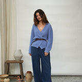 Evelyn Mohair Knitted Cardigan in Cornflower Blue