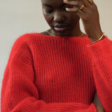 Evelyn Mohair Knitted Cardigan in Tomato