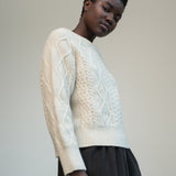 Kelly Lambswool Knitted Jumper in Off White Marl