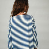 Leia-Sue Organic Cotton Jersey Stripe Top in Pewter & Off White Stripe