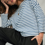 Leia-Sue Organic Cotton Jersey Stripe Top in Pewter & Off White Stripe