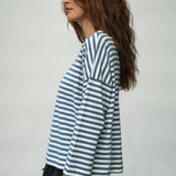Leia-Sue Organic Cotton Jersey Stripe Top in Pewter & Off White Stripe
