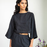 Kaz-May Linen Top in Black