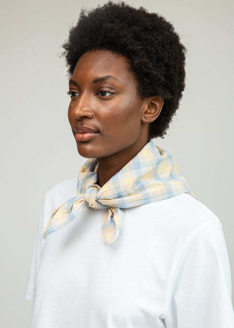 Leyla-Cay Organic Cotton Seersucker Scarf in Pastel Gingham by HANNAH BEAUMONT