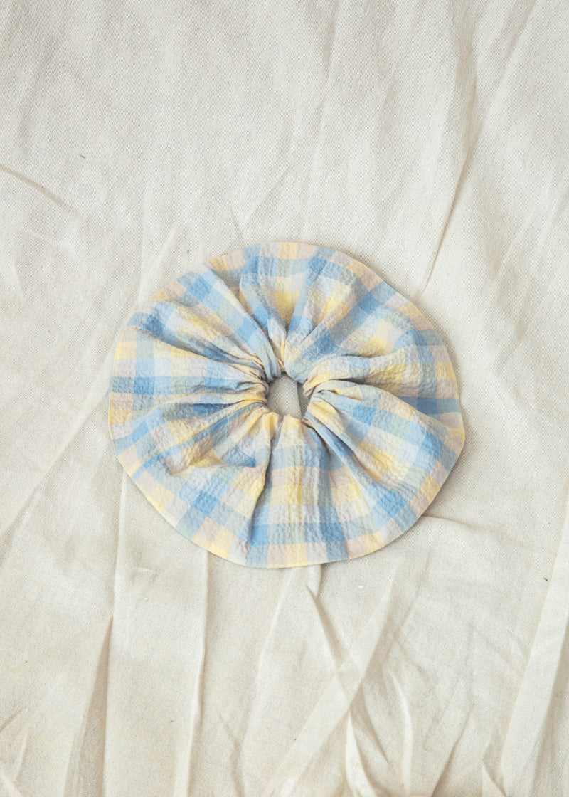 Sandy-Cay Organic Cotton Seersucker Scrunchie in Pastel Gingham by HANNAH BEAUMONT