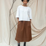Alma-Leigh Recylced Cotton Denim Skirt in Bark Brown