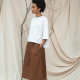 Alma-Leigh Recylced Cotton Denim Skirt in Bark Brown