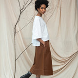 Alma-Leigh Recylced Cotton Denim Skirt in Bark Brown