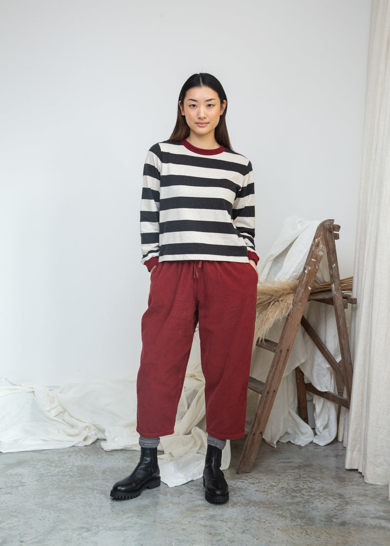 Cedar Organic Cotton Corduroy Trousers in Soft Burgundy