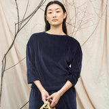 Divya Organic Cotton Velour Top in Night Sky Navy