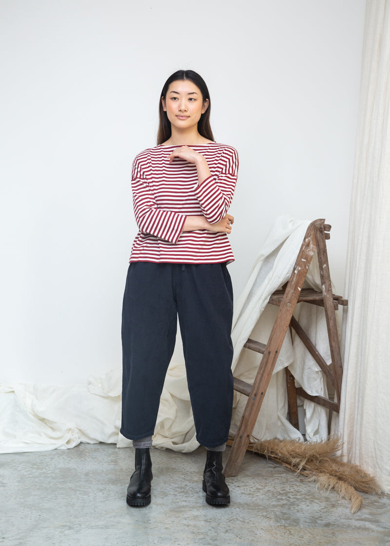 Leia-Sue Organic Cotton Stripe Jersey Top in Burgundy & Off White Stripe