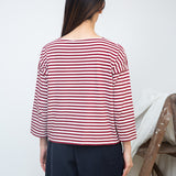 Leia-Sue Organic Cotton Stripe Jersey Top in Burgundy & Off White Stripe