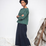 Leia-Sue Organic Cotton Stripe Jersey Top in Pine Green & Off White Stripe