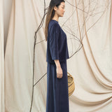 Odette Organic Cotton Velour Trousers in Night Sky Navy
