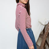 Pine-Sue Organic Cotton Stripe Jersey Top in Burgundy & Off White Stripe