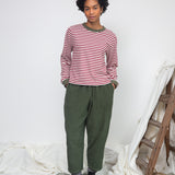 Sierra-Sue Organic Cotton Stripe Jersey Top in Burgundy & Off White Stripe