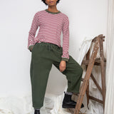 Sierra-Sue Organic Cotton Stripe Jersey Top in Burgundy & Off White Stripe