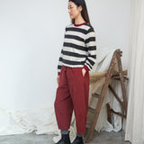 Sierra-Sue Organic Cotton Stripe Jersey Top in Charcoal & Ecru Marl Stripe