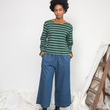 Sierra-Sue Organic Cotton Stripe Jersey Top in Pine Green & Off White Stripe