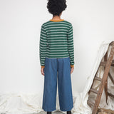 Sierra-Sue Organic Cotton Stripe Jersey Top in Pine Green & Off White Stripe