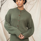 Sugi Organic Cotton Knitted Cardigan in Soft Khaki