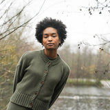 Sugi Organic Cotton Knitted Cardigan in Soft Khaki