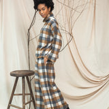 Ula-Cay Recycled Cotton Blend Brushed Twill Check Top in Tan Check