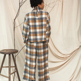 Ula-Cay Recycled Cotton Blend Brushed Twill Check Top in Tan Check