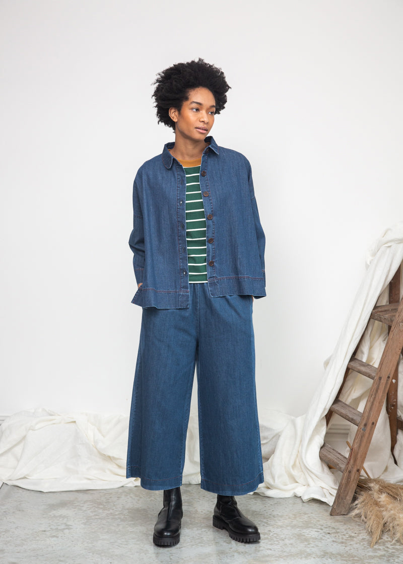 Evora-Leigh Organic Cotton Denim Trousers in Mid Blue