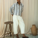 Amanda-Sue Organic Cotton Woven Shirt in Beige Multi Stripe