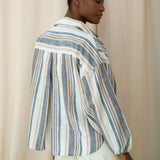 Amanda-Sue Organic Cotton Woven Shirt in Beige Multi Stripe
