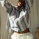 Amanda-Sue Organic Cotton Woven Shirt in Beige Multi Stripe