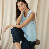Azure Organic Cotton Poplin Top in Powder Blue