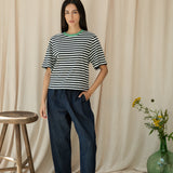 Bay-Sue Organic Cotton Jersey Stripe Top in Black & White Stripe