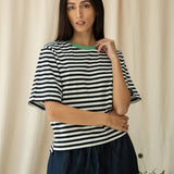 Bay-Sue Organic Cotton Jersey Stripe Top in Black & White Stripe