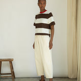 Bay-Sue Organic Cotton Jersey Stripe Top in Cacao & White Wide Stripe