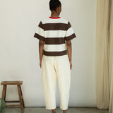 Bay-Sue Organic Cotton Jersey Stripe Top in Cacao & White Wide Stripe