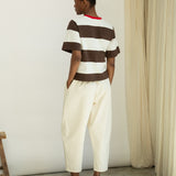 Bay-Sue Organic Cotton Jersey Stripe Top in Cacao & White Wide Stripe