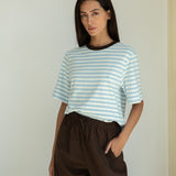 Bay-Sue Organic Cotton Jersey Stripe Top in Pale Blue & White Stripe