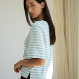 Bay-Sue Organic Cotton Jersey Stripe Top in Pale Blue & White Stripe