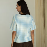 Bay-Sue Organic Cotton Jersey Stripe Top in Pale Blue & White Stripe