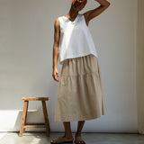Cecilia Organic Cotton Poplin Skirt in Sand