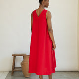 Imogen-May Cotton Linen Dress in Scarlet