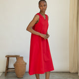 Imogen-May Cotton Linen Dress in Scarlet