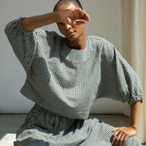 Ivy-Cay Organic Cotton Double Gauze Top in Monochrome Gingham