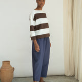 Leia-Sue Organic Cotton Jersey Stripe Top in Cacao & White Wide Stripe