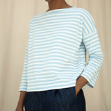 Leia-Sue Organic Cotton Jersey Stripe Top in Pale Blue & White Stripe